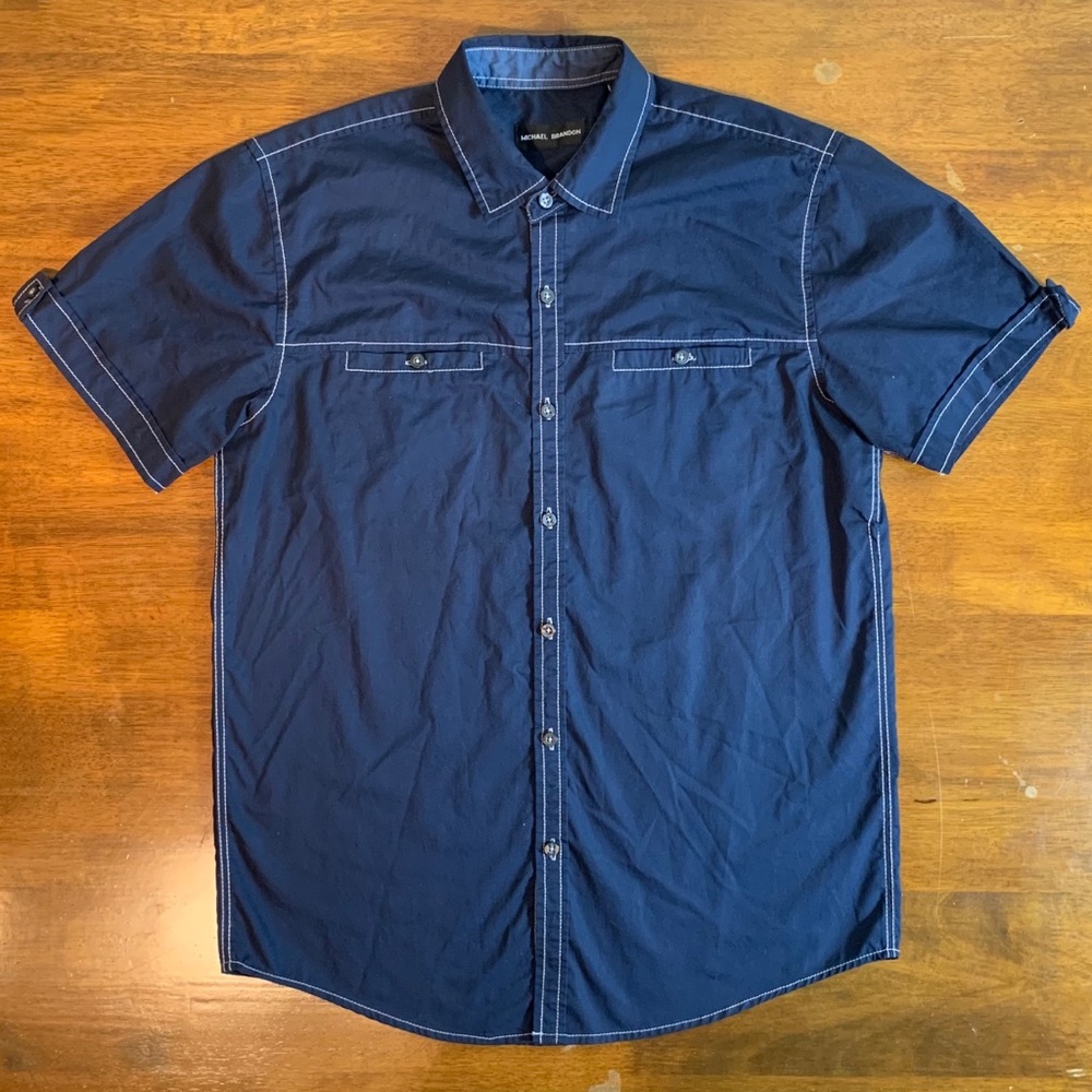Michael Brandon Navy Short Sleeve Button Down